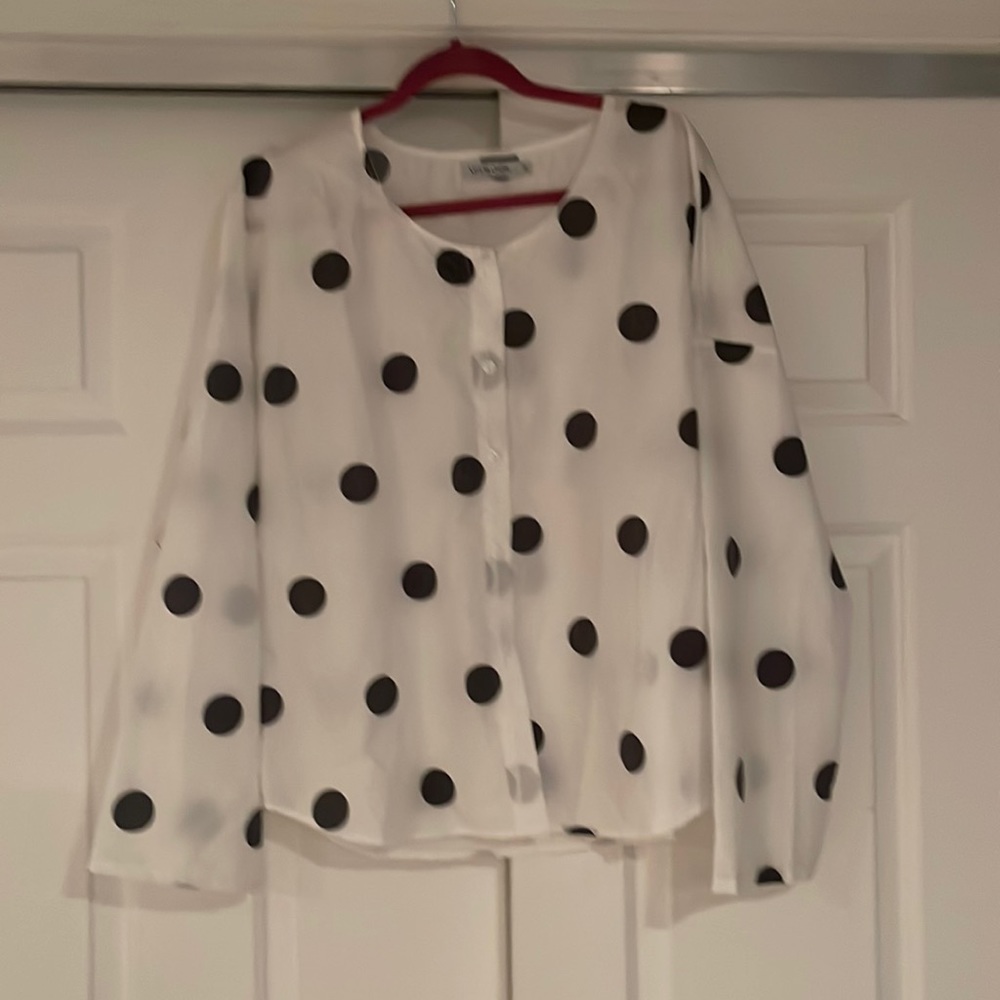 MISSLOOK White Button-Down Blouse with Black Polka Dots